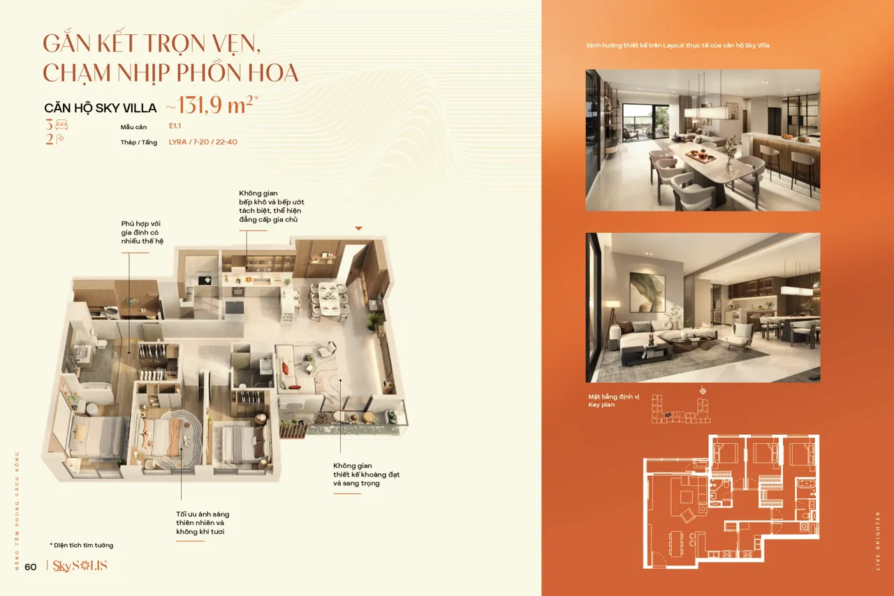Layout căn hộ Sky Villa E1.1 khoảng 131,9 m²