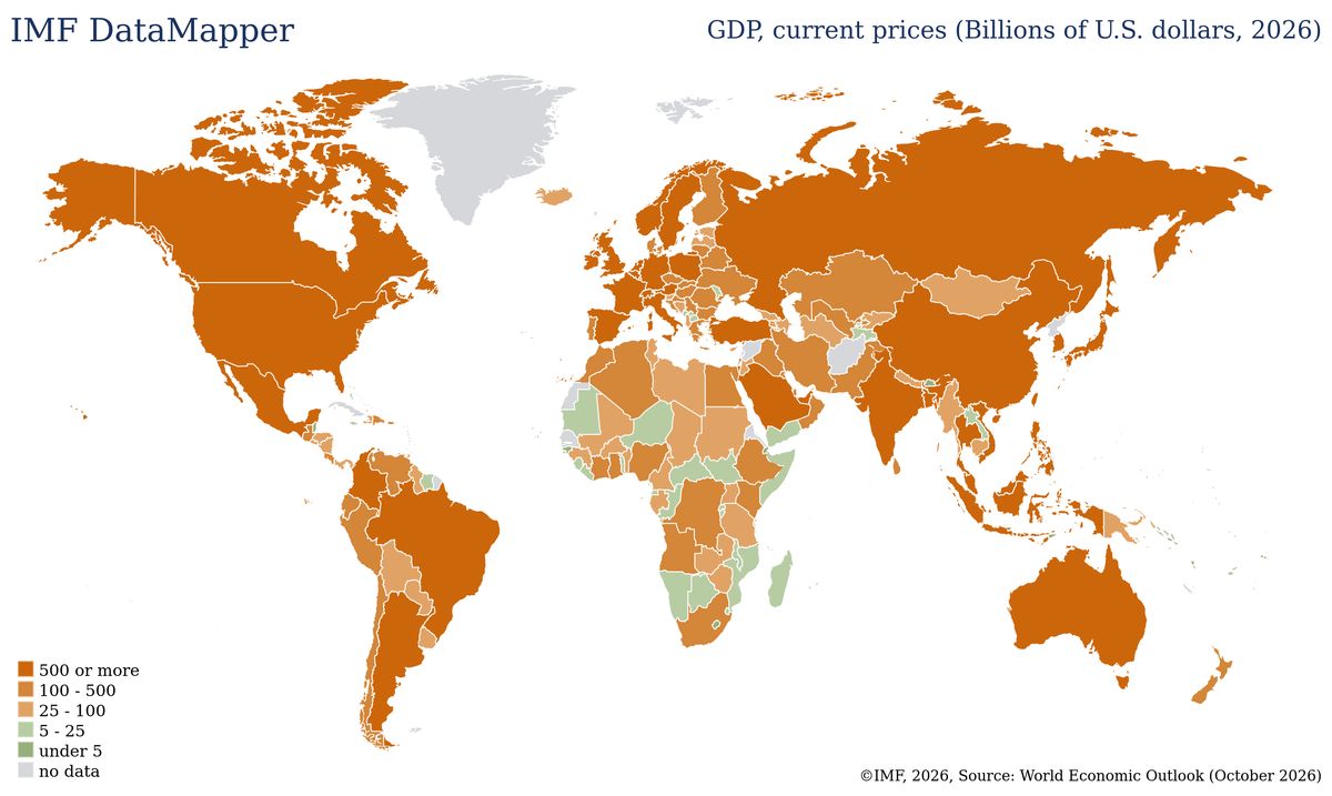 Bản đồ GDP danh nghĩa thế giới năm 2026