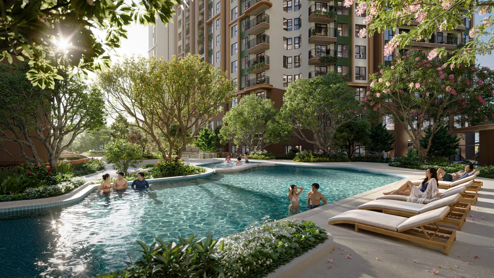 Phối cảnh hồ bơi và cây xanh nội khu Norton Park