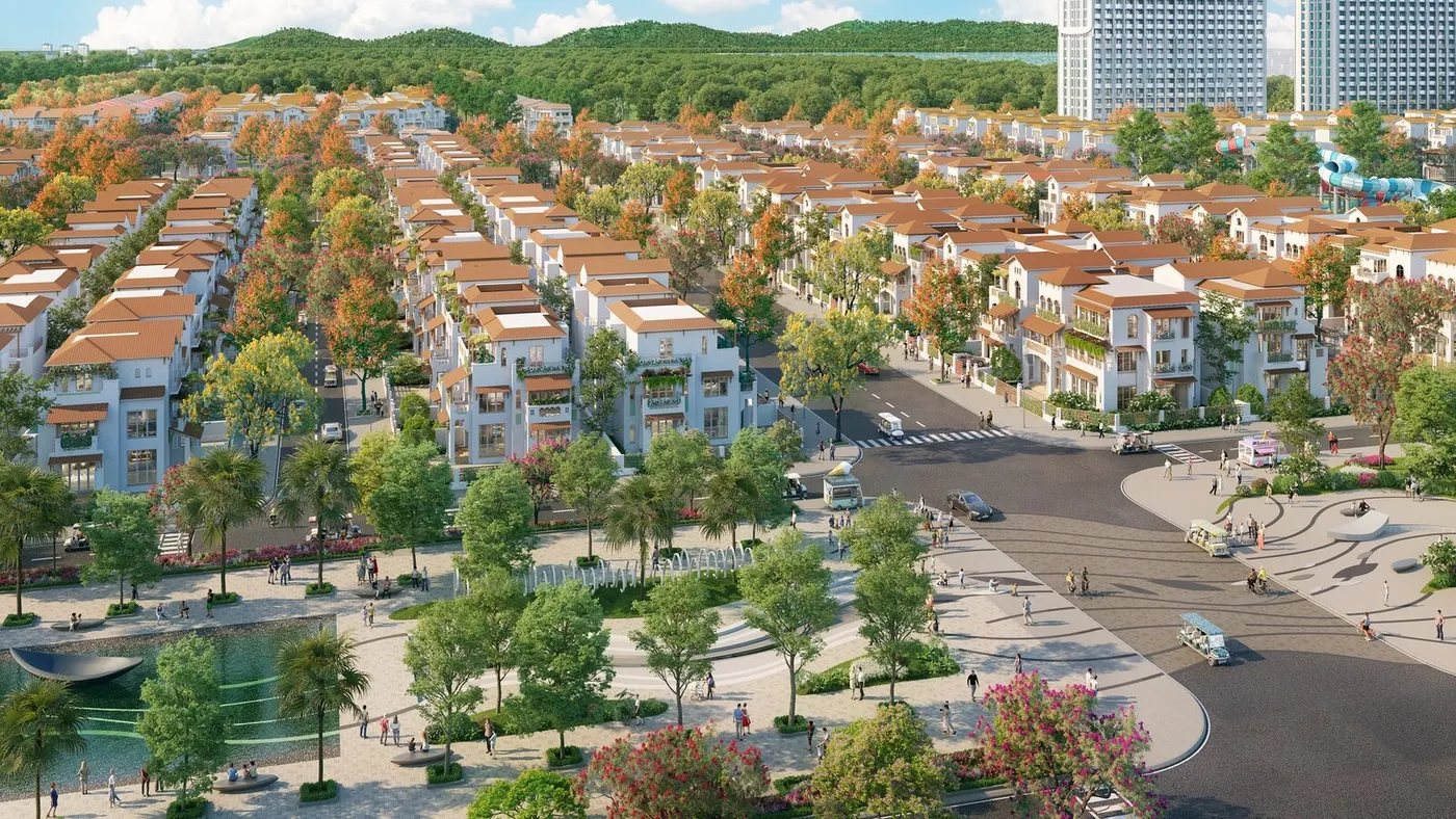 Phối cảnh dòng biệt thự Blanca City với đường nội khu, cây xanh và tiện ích tại Vũng Tàu